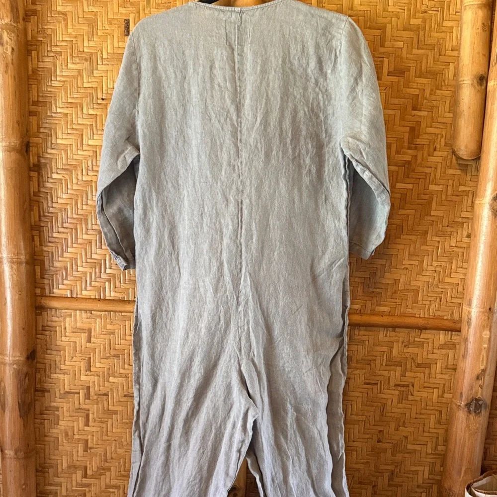 Zara gray Lillian linen Button Front Jumpsuit medium